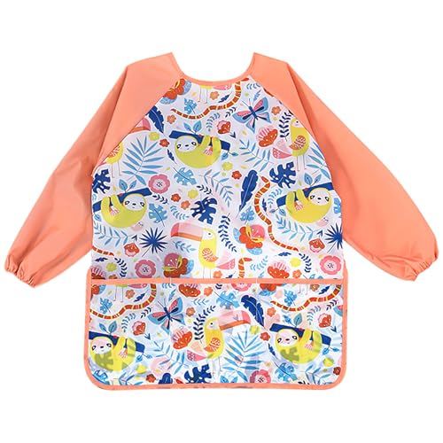 REEKNOKOL Tablier pour enfants, de 3 à 8 ans, tablier imperméable pour enfants, tablier de peinture à manches longues pour enfants, avec poche pour peindre,...