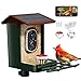 Smart Bird Feeder with Camera Solar Powered 2K HD Video, 10,000+ Species AI Recognition, Real-Time App Alerts, and Weatherproof Design for Effortless Birdwatching, Gift for Bird Lovers, Green Brown