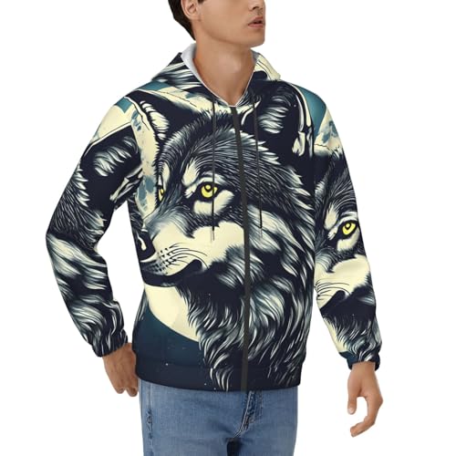 Sweat loup homme imprimé lune pour un style décontracté au quotidien