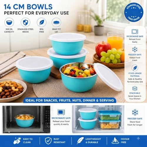 Image of Zaib Stainless Steel Microwave Safe Serving Bowl 500 ml, 14 cm