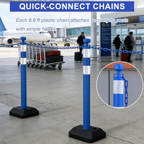 Image of OrangeStar 6 Pack Traffic Delineator Posts, 40 inch Crowd Control Stanchions