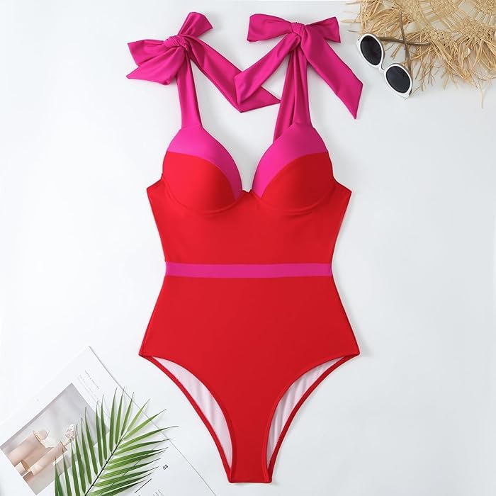Image of AARAM Stylish Premium Women's One Piece Swimsuit with Cover Ups Wrap Skirt Sarong Retro Floral Print Monokini Tummy Control Swimwear, Printed Swimming Costume for Women Beach Wear