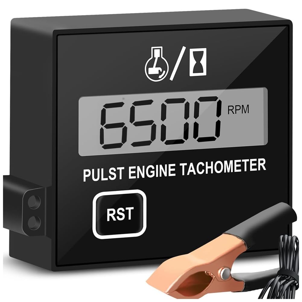 rirue Digital Chainsaw Tachometer Small Engine Tachometer Digital Display Pulse Speedometer Motorcycle Electronic Tachometer