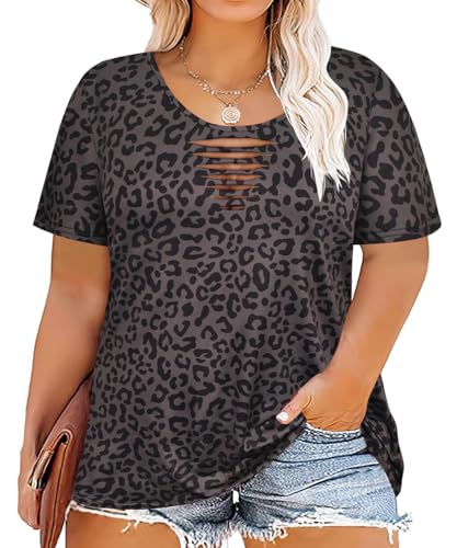 Image of CARCOS Plus Size Tops for Women Short Sleeve Shirts Basic Tee Solid Color Blouse V Neck Tunic Loose Fit Tshirts Summer XL-5XL