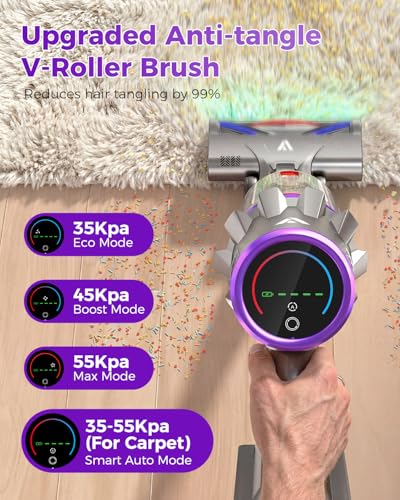 Image of Coovy SU7 Ultra Cordless Vacuum Cleaner, 55KPa /650W 80Mins Runtime Powerful Suction Stick Vaccum for Whole-House Cleaning, Self-Standing Anti-Tangle Vac for Hard Floors Carpet Pet Hair