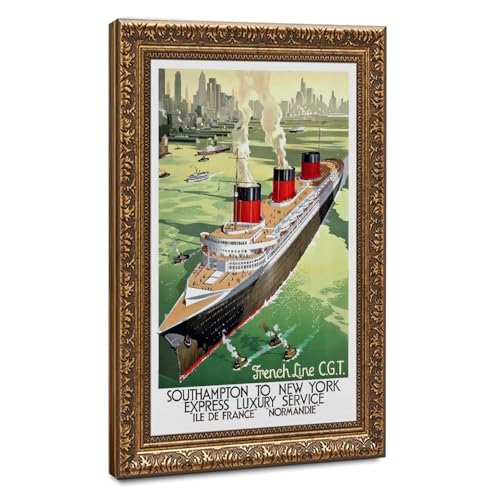 Poster voyage vintage Normandie pour mur vide bureau cadre suspendu inclus