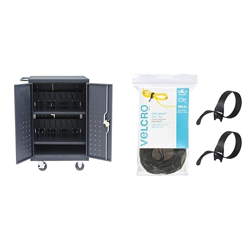 Pearington Carrito de carga y almacenamiento móvil de 20 dispositivos negro y velcro marca ONE-WRAP 100 unidades correas de organización de cables