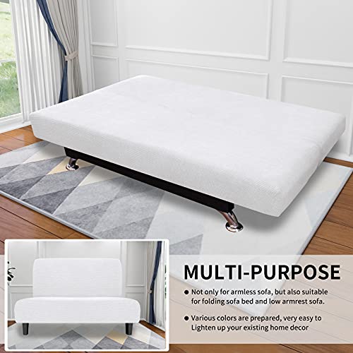 Image of Easy-Going Stretch Medium Futon Slipcover Armless Futon Cover Snow White | Sofa Bed Furniture Protector Without Armrests with Elastic Bottom for Kids, Soft Jacquard Machine Washable