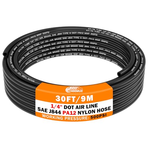 Image of CheeMuii 30 FT 1 /4 DOT Air Line 1 /4 inch PA12 Nylon Pneumatic Tubing 9.1 Meter 1 /4 Inch OD Pneumatic Air Tubing Pipe Hose Line for Semi Truck Trailer or Industrial Air System