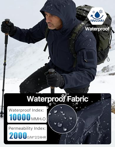 Image of FREE SOLDIER Men's Waterproof Softshell Jacket Fleece Lined Outdoor Jacket Tactical Military Hoodie Windbreaker