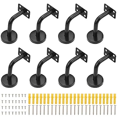 8 Packs 2.4 x 3.2 Inch Handrail Bracket, Heavy Duty Stainless Steel Handrail Brackets Set, Stair Railing Bracket for Staircase, Stairs, Rails, Railings and Home Decor, by GENHAKON.