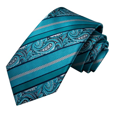 Image of Hi-Tie Men Ties Sets Silk Stripe Paisley Necktie Pocket Square Cufflinks for Business Wedding
