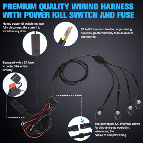 Image of 20pods White Rock Lights Dc 12v-80v 6000k Aluminum Alloy Pure White Led Rock Lights with Switch Wiring Harness Kit Ip68 Waterproof for Trucks Pickup Offroad Car SUV Utv ATV Rv Fends Underglow Lights