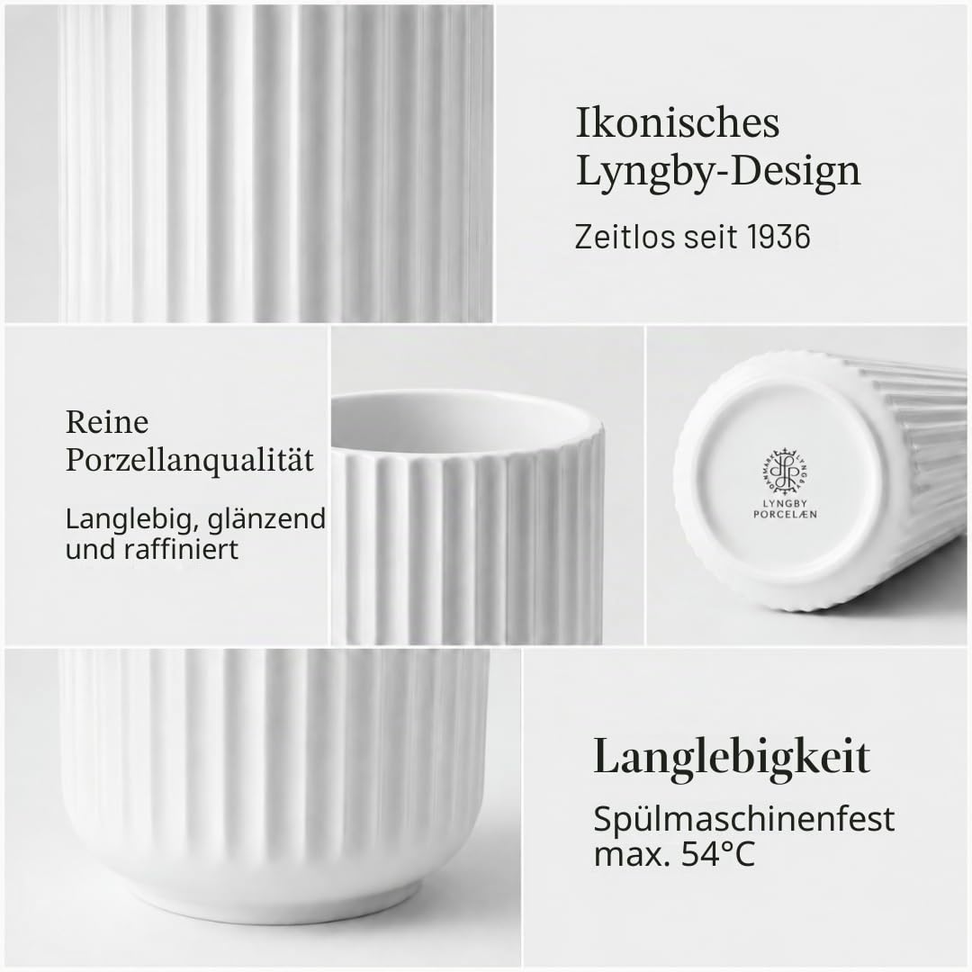 Lyngby Porcelæn Vase H20.5 cm Lyngby Designklassiker Zeitloses Design, Weiss
