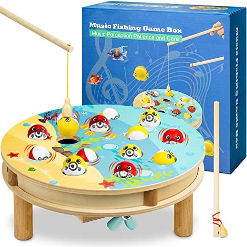 Montessori Magnetic Fishing Game Toy | Wooden Music Fishing Game Educational Toddler Toys for 3 4 5 Year Old Boy and Girls, STEM Early Learning Education Fine Motor Skill Toys