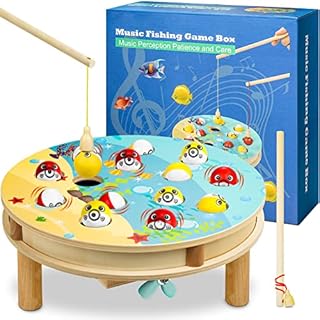 Montessori Magnetic Fishing Game Toy | Wooden Music Fishing Game Educational Toddler Toys for 3 4 5 Year Old Boy and Girls, STEM Early Learning Education Fine Motor Skill Toys