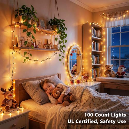 Image of BrizLabs Gold Christmas Lights Outdoor 100 Count 19.7ft Incandescent Christmas Lights Connectable Warm Glow Light String UL Certified Xmas Mini Light Green Wire for Indoor Outdoor Tree Holiday Party