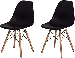 Kit 2 Cadeiras Eiffel Eames DSW Preta Base Madeira