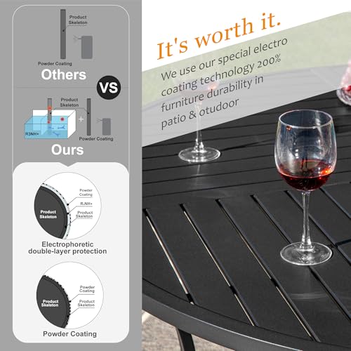 Image of HERA'S HOUSE Patio Round Table w /Umbrella Hole, Metal Table for 4, Black