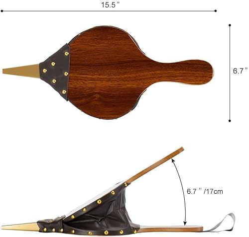 Fireplace Bellows Large 15.5” X 6.7” Indoor Brown Wood Air Blower For Barbecue, Camping Bbq Grill Chimney Outdoor With Hanging Strap Cast Nozzle #TOP1