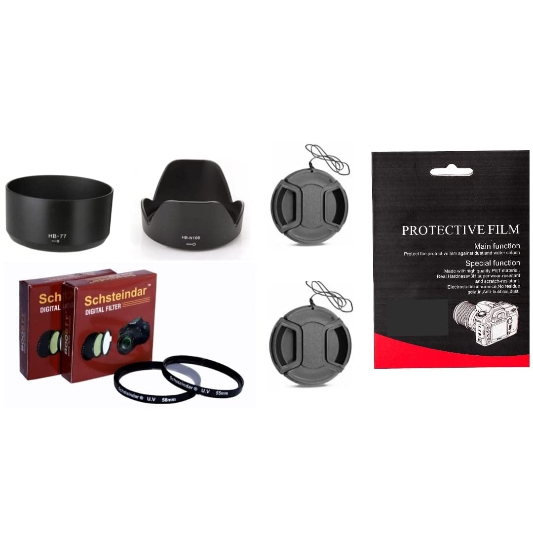 Schsteindar® 7pcs Combo for Nikon D5300 D5500 D5600 Combo Offer (Lens Hood-HB 77| HB-N-106, UV Filter 58mm & 58mm, Lens Cap 55mm & 58mm,1 Tempered Glass Screen Protector) for 18-55mm and 70-300mm-image-27