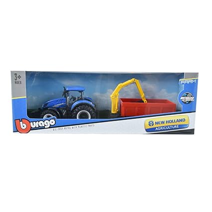 Bburago Die-Cast New Holland Friction Farm Tractor with Combination Trailer