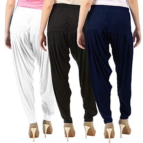 Image of Buy That Trendz Combo Offer (Pack of 3) Cotton Viscose Lycra Dhoti Patiyala Salwar Harem Bottoms Pants for Womens (White, Maroon, Black)