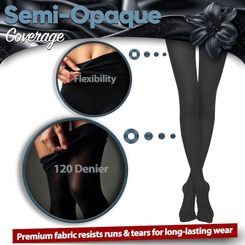 120 Denier Black Microfibre Tights for Women – High Waist, Soft Opaque Pantyhose, Footed, Stretchy Nylon-Spandex Tights for Everyday Wear – Ideal for Gymnastics, Ballet, Casual Outfits (S-L Size)3