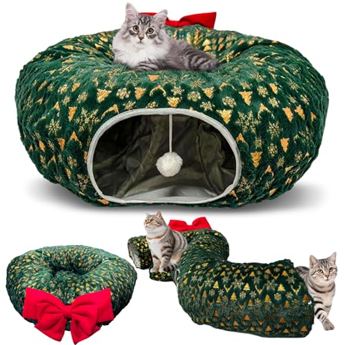 Weihnachts-Katzentunnel mit Bett, Katzentunnel Rund mit Schlafplatz, Katzenspielzeug für Indoor-Katzen,Weiches Katzenbett Flauschig, de Felpa Weihnachts-Katzentunnel mit Bett, Katzentunnel Rund mit Schlafplatz, Katzenspielzeug für Indoor-Katzen,Weiches Katzenbett Flauschig, de Felpa