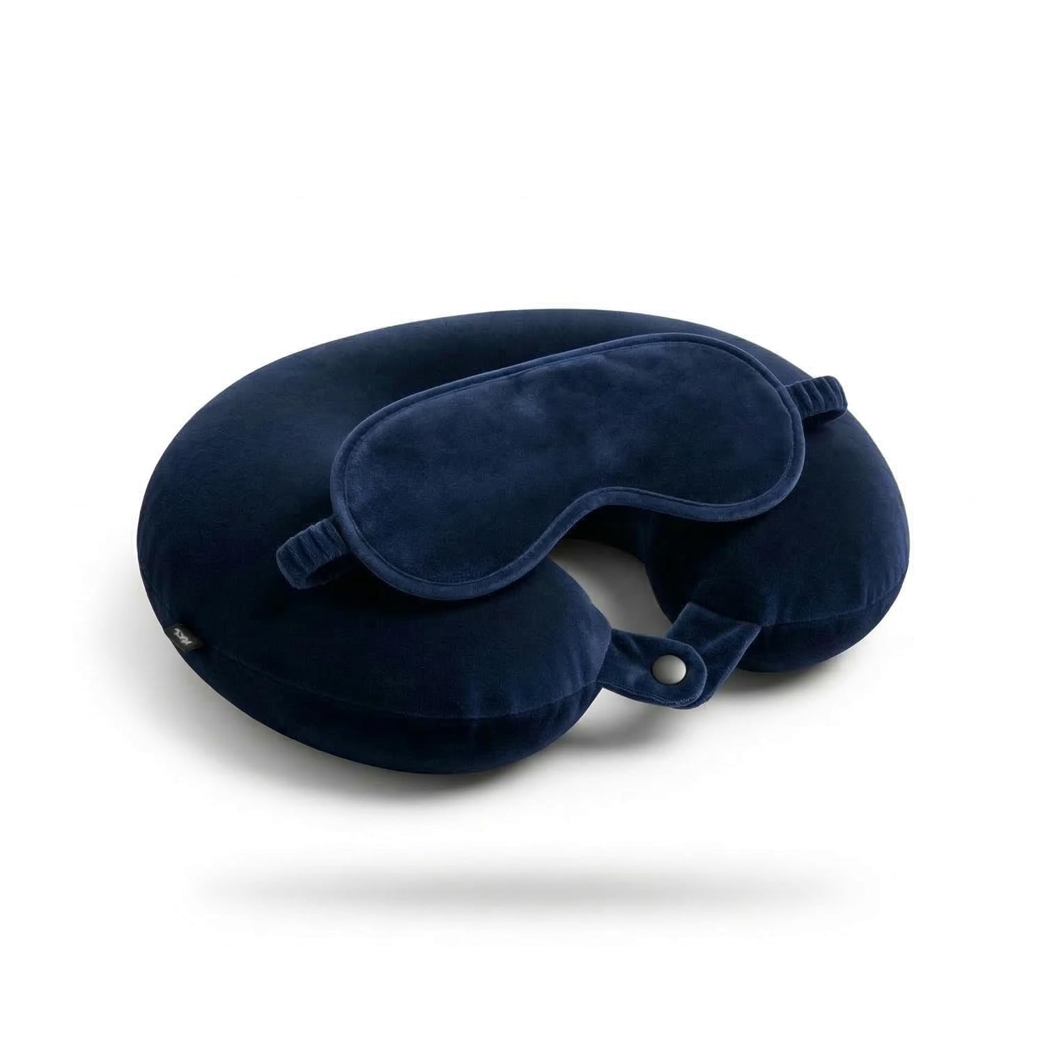 AGS MART Dark Blue Travel Neck Pillow with Button Closure & Eye Mask | Soft Fiber Filled U-Shape Head & Neck Support Cushion for Airplane, Car & Office Use | Button Closure (Dark Blue)-image-43