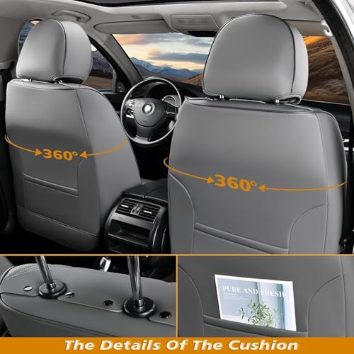 Image of Coverado Car Seat Covers Full Set, 5 Seats Front Seat Cover and Back Seat Covers for Cars, Automotive Seat Covers Nappa Leather Waterproof Seat Covers, Car Seat Protectors Universal for Cars Gray
