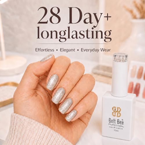 Image of BOLT BEE 15ML Gel Nail Polish 1Pc Clear Pink Glitter Nail Polish Soak Off UV LED Nail Gel Polish Nail Art Starter Manicure Salon DIY at Home, 0.5 OZ (1) (90)