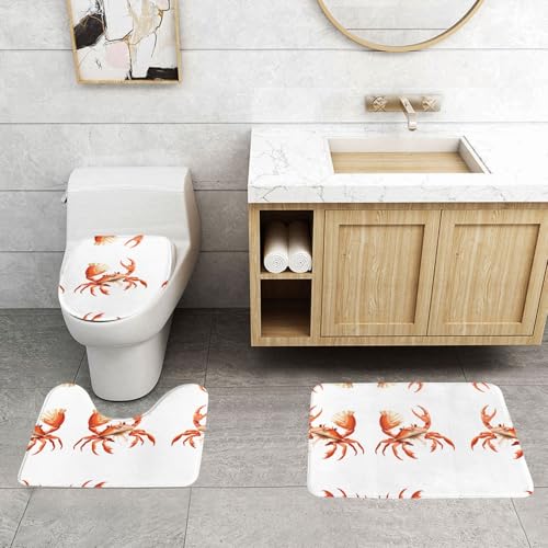 Tapis de salle de bain antidérapants WHJDPP lot de 3 avec imprimé crabe et conque rectangulaire