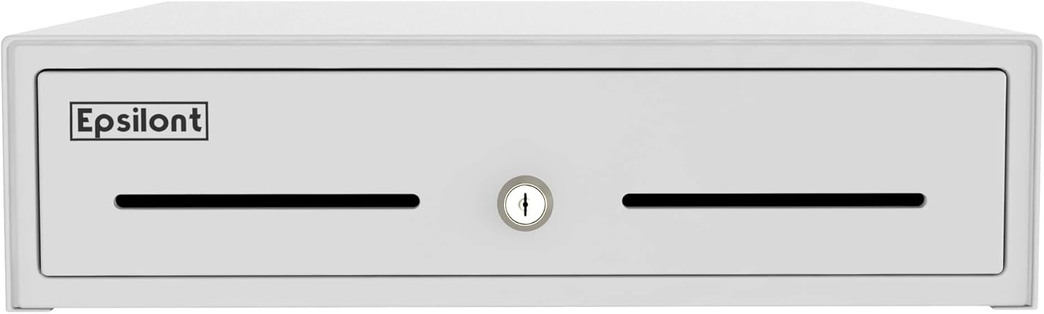 Buy 1 get 1 🔥 Epsilont Mini Cash Drawer Powder-Coated Steel with Roller Bearings 4 Bills 5 Coins with Double Media Slot 13 by 13 (Black)