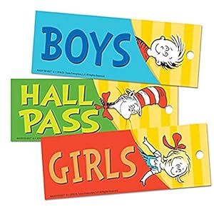 Eureka Back to School Dr. Seuss Cat in the Hat Student Bathroom and Hall Pass, 3pc, 2” x 6”