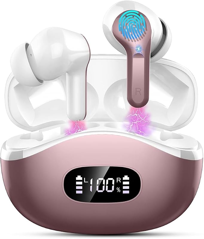 auriculares inalámbricos, auriculares 2026 Bluetooth 5.4 NUEVOS auriculares auriculares 40H estéreo bajo auriculares ENC con cancelación de ruido auriculares con 4 micrófonos HD, pantalla LED USB-C IP7 auriculares deportivos impermeables para Android iOS