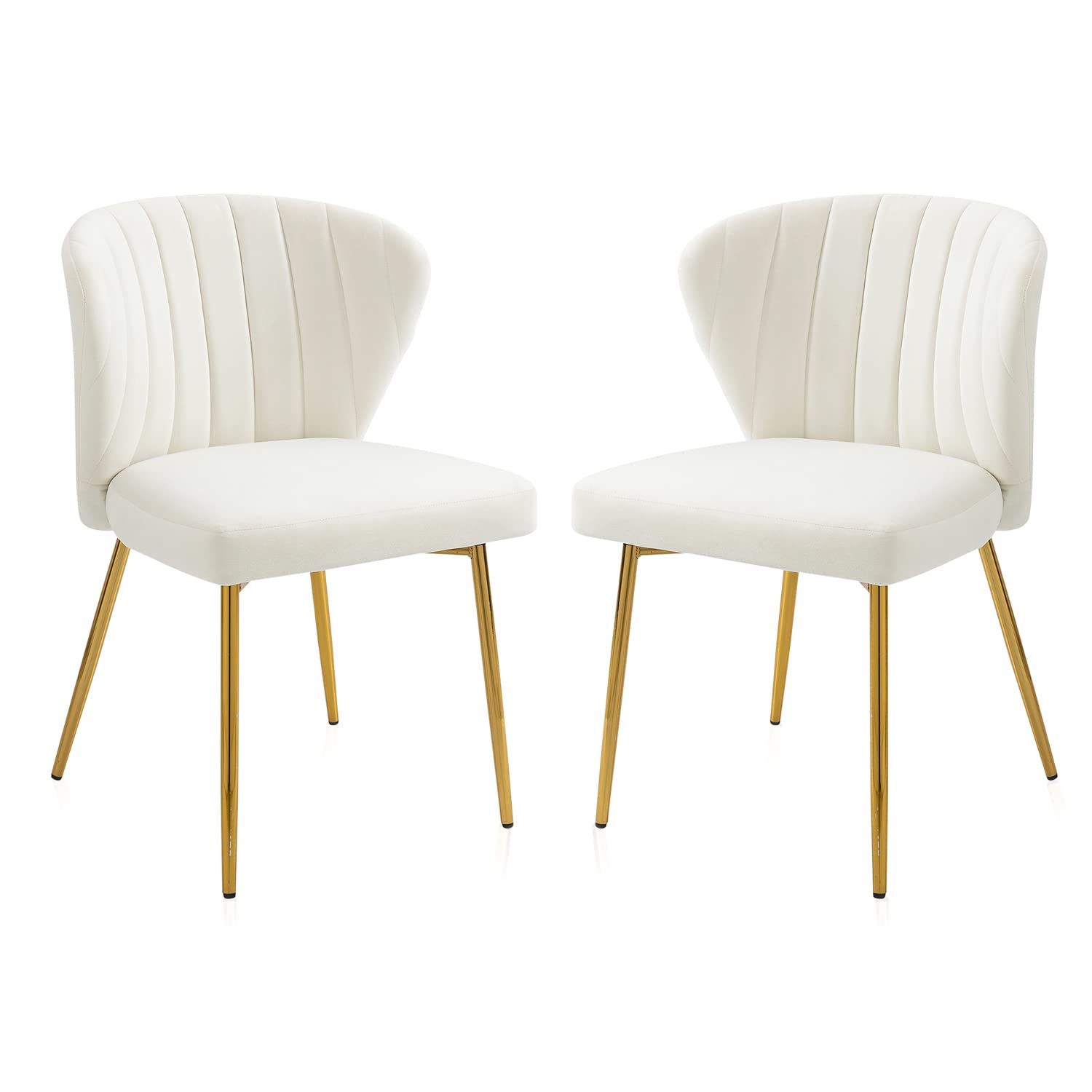 Nrizc Velvet Dining Chairs Set of 2, Modern Dining Chair with Golden Metal Legs, White Upholstered Dining Side Chairs for Dining Room, Kitchen, Living