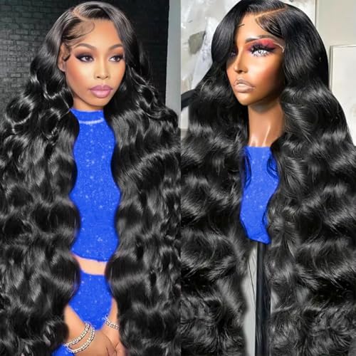 kolyula 30 Inch 13x6 Lace Front Wigs Human Hair 180% Density Body Wave Lace Front Wigs Human Hair Pre Plucked HD Lace Front Wigs Glueless Human Hair Wigs with Baby Hair Natural Black