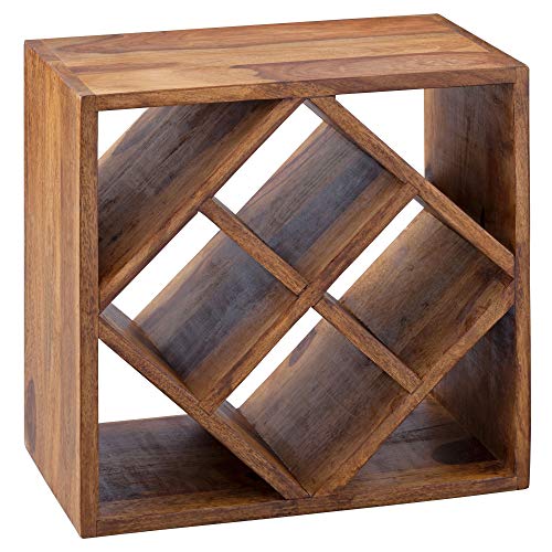 FineBuy casier à vin Bois Massif Porte-Bouteilles de vin Sheesham 40 x 40 x 25 cm | Casier à Bouteilles pour 8 Bouteilles - Range Bouteilles Cover
