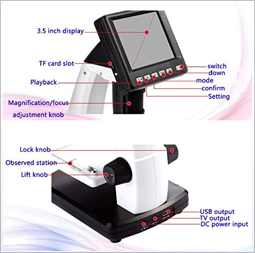 HJJH Einstellbare LED-Licht Videokamera Mikroskop, 3,5-Zoll-Bildschirm, Unterstützungs-USB-Anschluss Computer und TV… – Bild 4