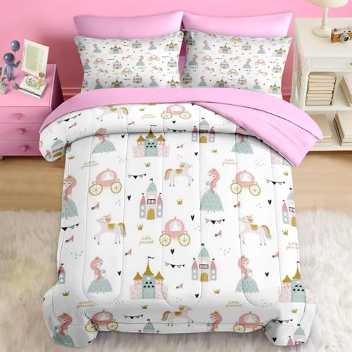Pamnest Comforter Set Twin Size, Happy Sweet Moon Horse 5 Pcs Bedding for Kids and Adults, Cute Purple Unicorn Bed Sheet Sets with Fitted Sheet Pillowcase & Sham for Bedroom Bed Decor