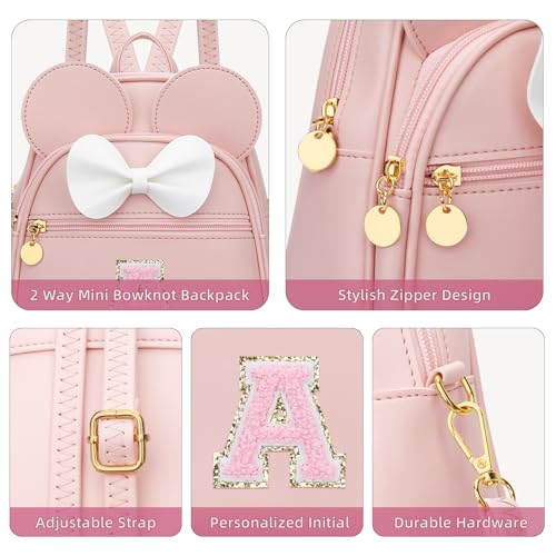 KKXIU Girls Initial Bowknot Cute Mini Backpack for Toddler, Travel Small Girl Backpacks, Personalized Trendy Stuff Gift for Little Girls and Kids(A, Pink)4