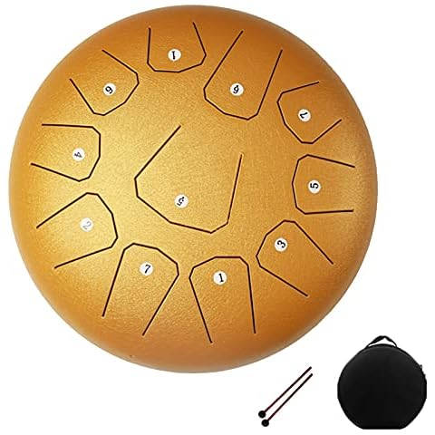 Steel Tongue Drum 13 Notes 12 Inches Percussion Instrument Handpan Drum C Key with Travel Bag, Mallets, Music Book Percussion Instrument for Yoga Meditation Musical Education Entertainment Concert Cover