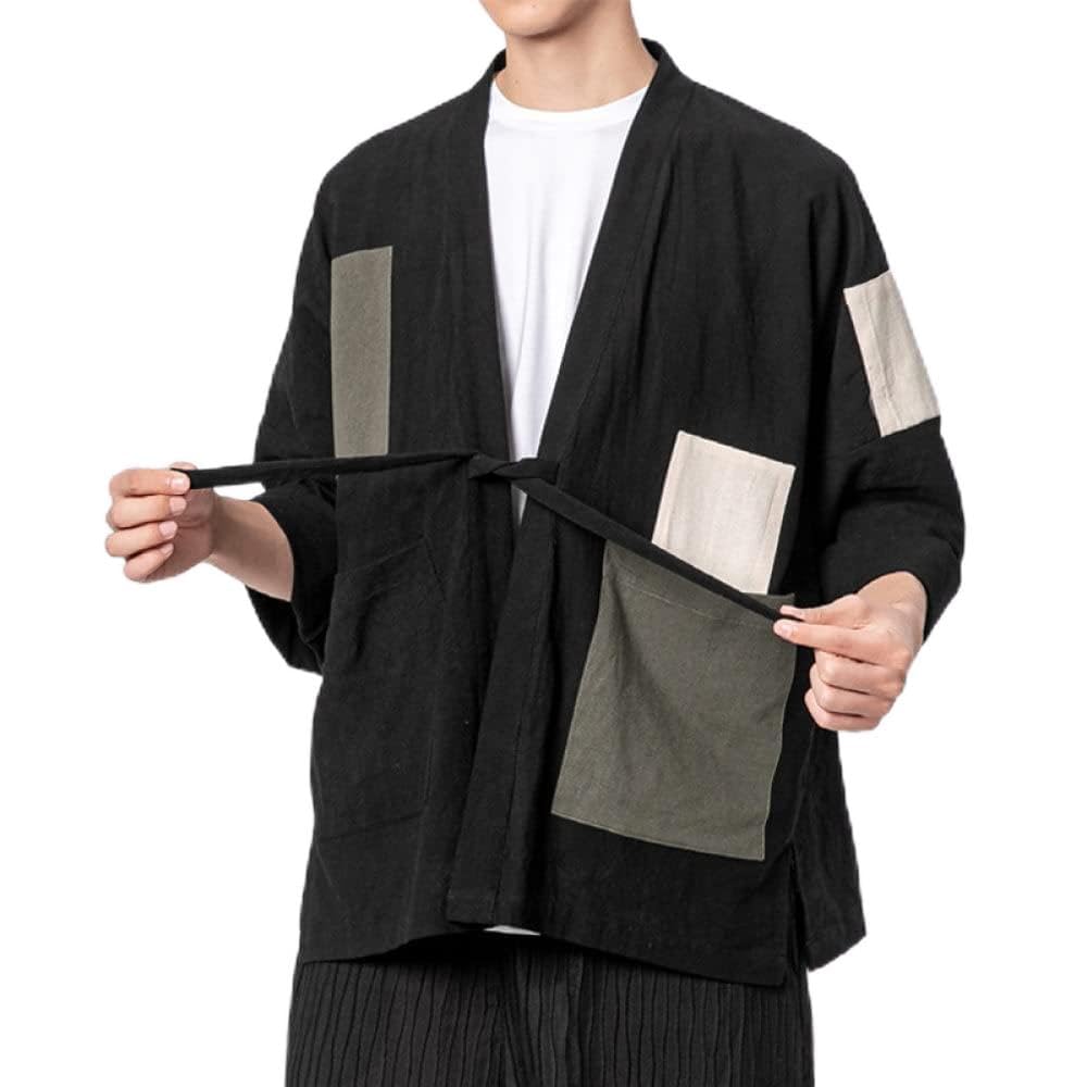VOIO Kimono Japones Hombres, Kimono De Los Hombres Tradicionales Orientales Chaqueta Patchwork Verano Playa Aloha Camisa Negro Casual Ligero Hawaii Traje De Baño Encubrimiento Tops Holgados Para Hombres