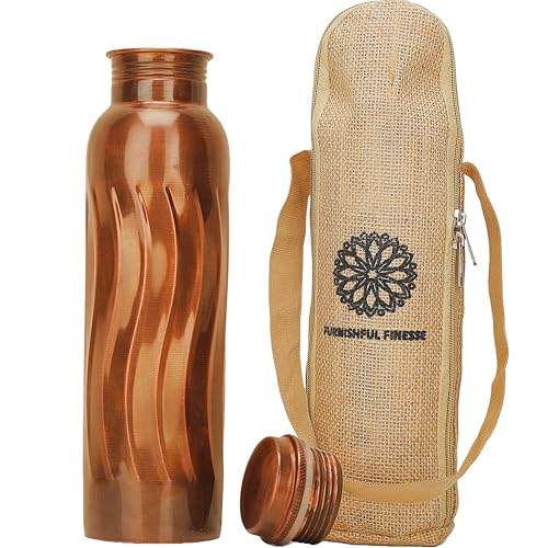 FURNISHFUL FINESSE Kupfer-Wasserflasche zum Trinken, 940 ml, antike Flasche aus reinem Kupfer für Fitnessstudio, Büro, Wandern, Outdoor