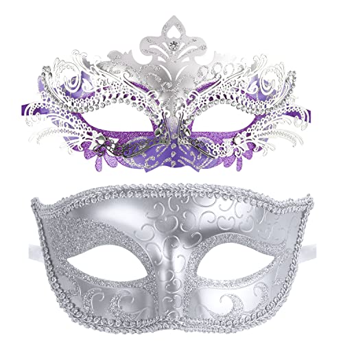 Image of Coddsmz Couple Masquerade Mask Set - Venetian & Mardi Gras Mask for Women & Men