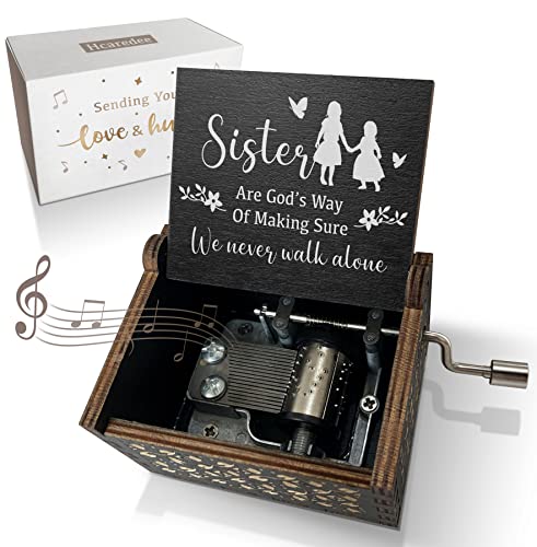 Sister Music Box Gifts from Sister and Friend-You are My Sunshine Wooden Mechanism Engraved Musical Boxes Cute Vintage Craft Home Decor Birthday Gift for Sister Siblings Women-Black