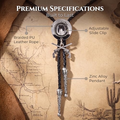 Image of Cowboy Bolo Tie for Men, Vintage Cow Skull Bolo Tie Necklace Native American Necktie for Men Women