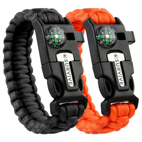 SURVIVE Paracord Bracelet Pack of 2 Large 10 ft Continuous Strand