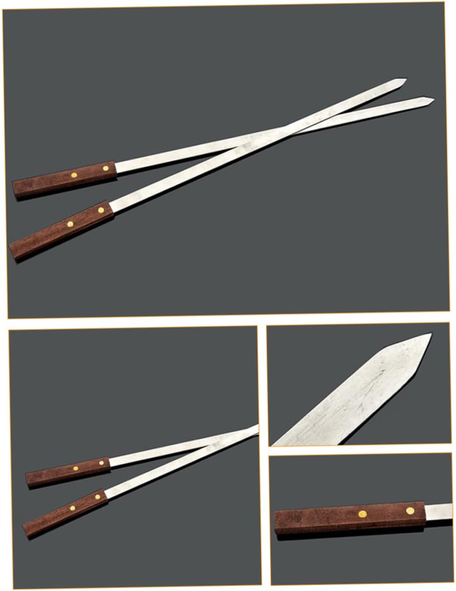 TOYANDONA 5Pcs Reusable Stainless Steel BBQ Skewers Wooden Handle Long Flat Barbecue Stick for Grilling Meat Vegetables and Kebab